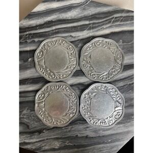 Lenox Silver Metal Floral Butterfly Coasters Set of 4 Cork Backed Scalloped 4in